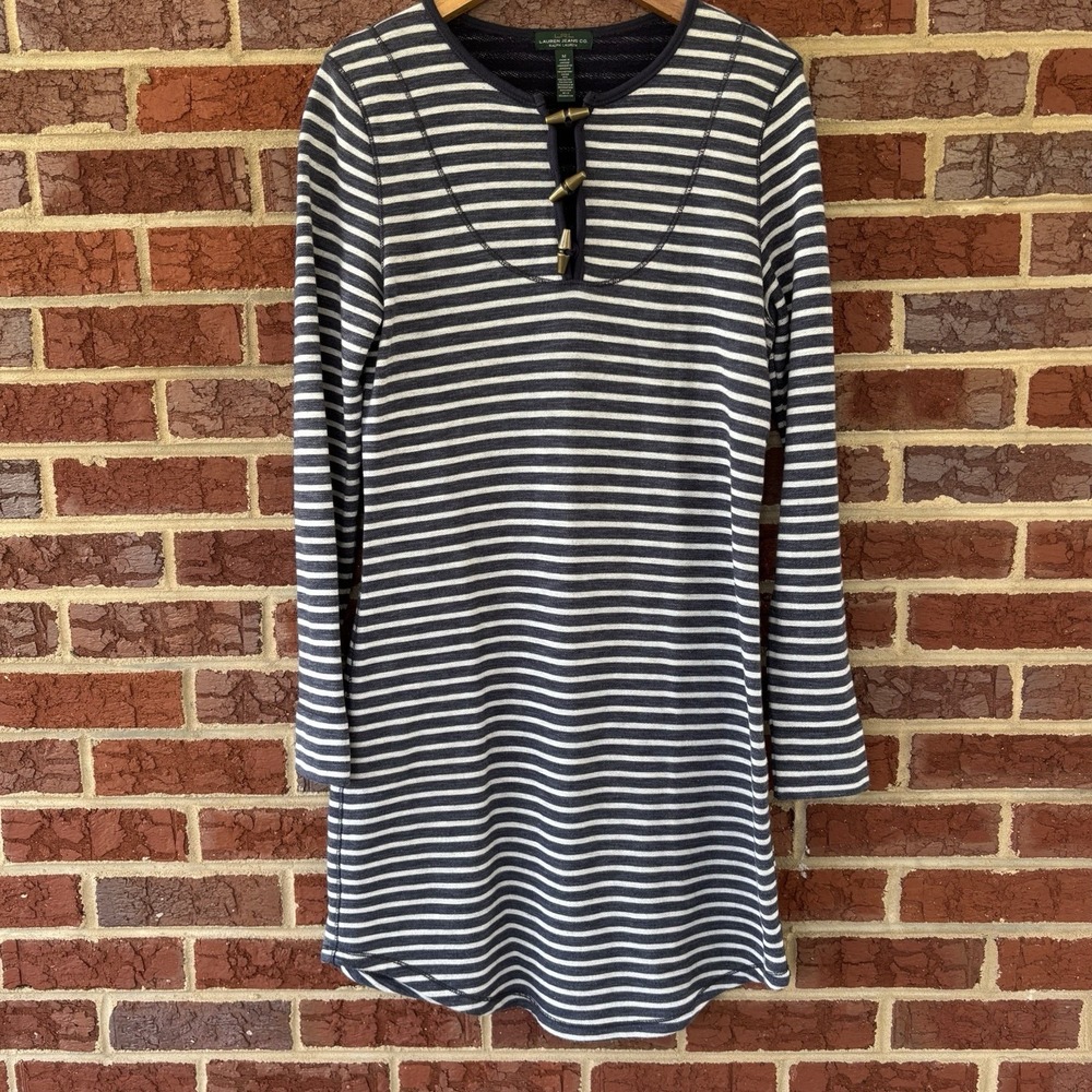 Lauren Ralph Lauren Jeans Co Women's M Blue White‎ Stripe Dress Toggle Buttons